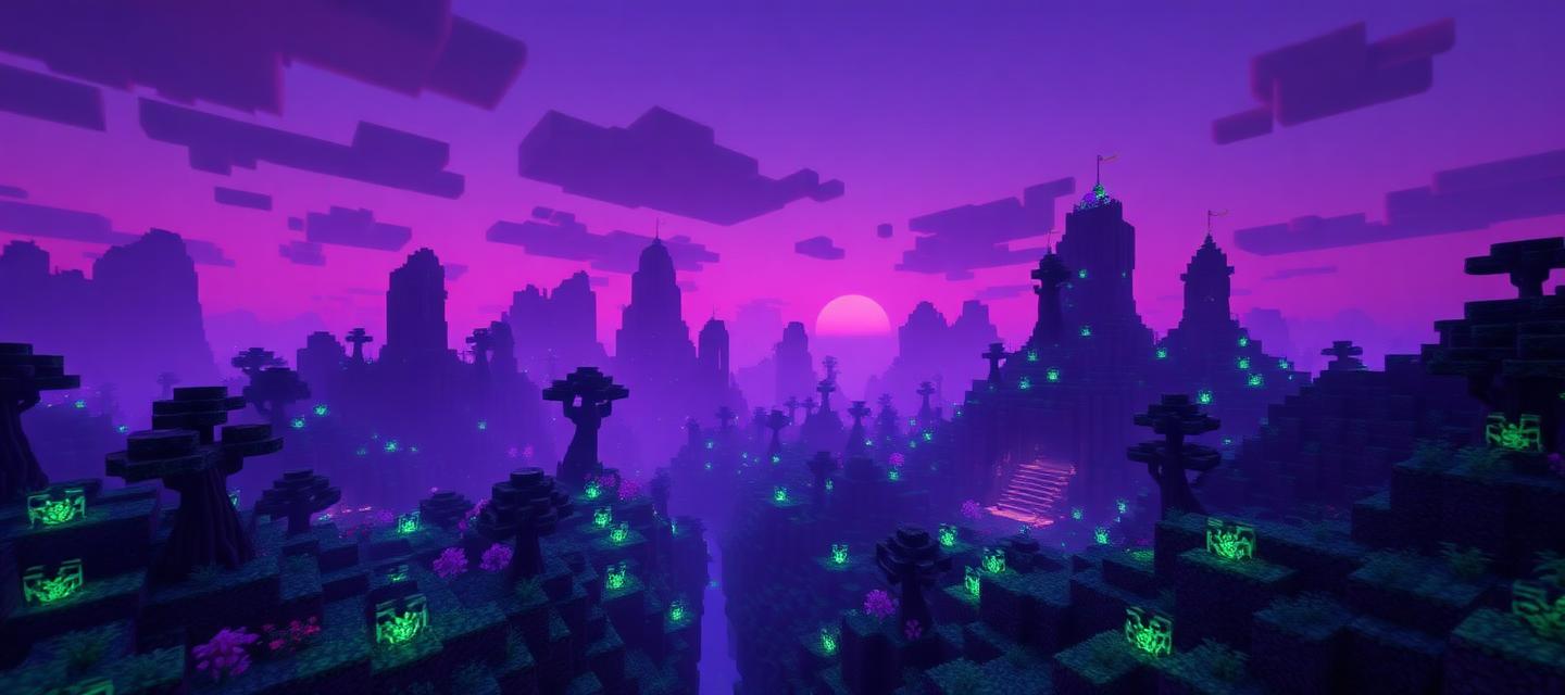 Paysage Minecraft de Sukucraft au crépuscule